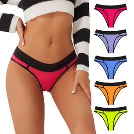 BAJAOEY Cheeky Underwear for Women, Womens Underwear Cotton Pop Vivid Color Soft Bikinis Panties for Young Ladies 5 Pack