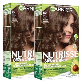 Garnier Color de Cabello Nutrisse Crema Nutritiva, 60 Marrón Natural Claro (Bellota) Tinte Permanente para el Cabello, 2 Unidades (El Empaque Puede Va