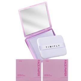 Oil Blotting Paper - 300 Sheets w/Mirror, Puff & Refills, Absorbs Excess Face Oil, Controls Shine, Gentle for Makeup Use