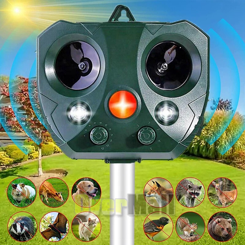 Ultrasonic Solar Animal Repeller 5 Modes with Motion Sensor Flashing