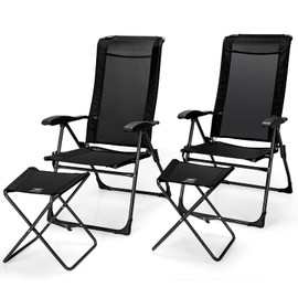 Giantex 4 Pcs Folding Patio Chairs Set 2 Pack Patio Dining Chairs with Footrest Portable Sling Chairs Camping Lawn Chairs with Adjustable Back Outdoor Bistro Chairs for Porch Garden Yard Pool