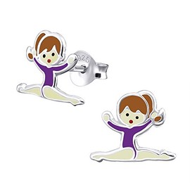Sterling Silver Gymnastics Girl with Purple Leotard Earrings
