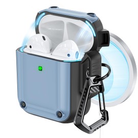 RFUNGUANGO for AirPods Case, Magnetic Lid,Military Grade Anti-Fall Soft TPU Shock-Absorbing Protective AirPods 2&1 Generation Case with Cleaning Kit,Blue