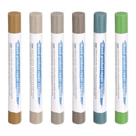 HARFINGTON Wood Filler Sticks 6 Colors Wooden Wax Touch Up Furniture Repair Crayons for Medium Brown, Gray Blue, Grass Green, Medium Yellow, Medium Brown, Dark Brown