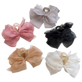 GSHLLO 5 Pcs Chiffon Hair Claw Clips Big Bow Hair Jaw Clips Bowknot Hair Claw Clip Large Mesh Tulle Hair Clip Elegant Hair Claws Strong Hold Hair Clips for Thick Hair