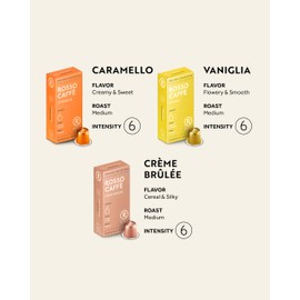 ROSSO CAFFÈ 120 Espresso Coffee Pods for Nespresso Original Machines - Value Pack of Premium Flavored Capsules, 3 Rich and Balanced Desert Coffees (Vanilla, Crème Brulee, Caramel)