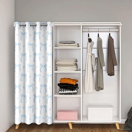 Cute Blue Bowknot Door Curtain for Youth Adult,Watercolor Hand Draw Bow Tie Print Closet Door Curtain 34" W X 80" L,Sweet Princess Love Heart Print Doorway Curtain for Partition Privacy Shading Decor