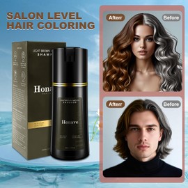 HONAVE HONAVE Natural Hair Dye Shampoo & Champu Para Canas for Gray Hair - 3-in-1 Instant Color with Argan Oil, 15 Min Quick Coverage for Men & Women (Light brown, Long Lasting 4-6 Weeks)