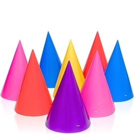 8x Paper Party Hats - Assorted Color / Blue, Red, Pink, Purple and Yellow