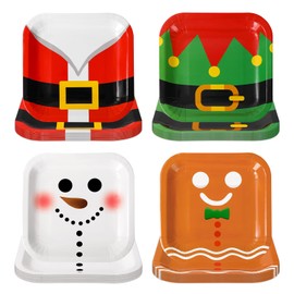 JarThenaAMCS Christmas Paper Plates 9 Inch Santa Elf Snowman Gingerbread Man Square Disposable Plates Dinner Dessert Tableware Holiday Supplies for Home Kitchen Table Decor, 60pcs