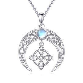 DAYLINLOVE Celtic Moon Necklace 925 Sterling Silver Moonstone Celtic Knot Necklace Crescent Irish Necklace Celtic Jewelry Gift for Women Goddess Mom Wife
