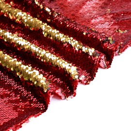 VOK Sequin Flip Fabric by The Yard, Reversible Glitter Fabric for Graffiti, Bridal Dress, Wedding Decorations, Sewing, DIY Handmade (0.5 yd, Red + Gold)