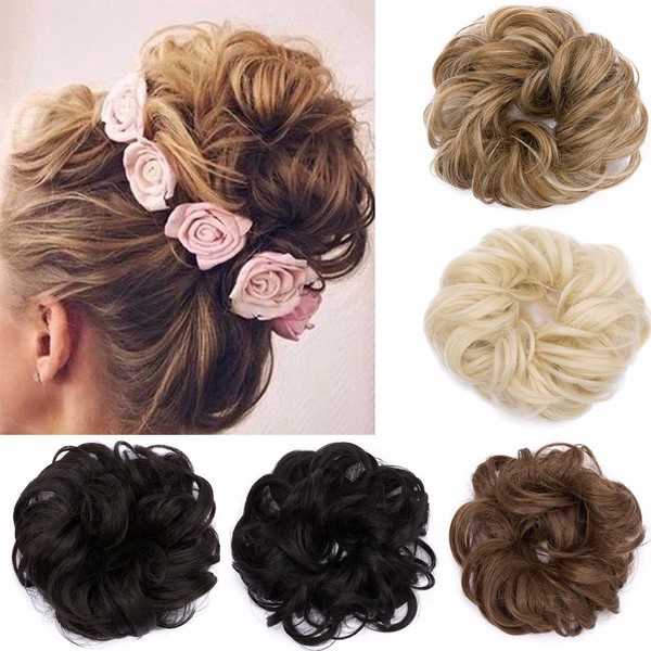 S-noilite Hair Bun Extensions Messy Wavy Curly Dish Donut Scrunchie Hairpiece Accessories Chignons Updo Ponytail Pony Tail Synthetic Hair Extension for Women/40G 1 Count 27T613