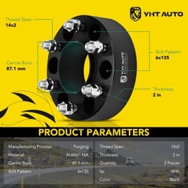 YHTAUTO 6x135mm Hubcentric Wheel Spacers 2 inch Fits 2003-2014 Ford F-150, Expedition & Lincoln Navigator, Mark LT, Forged Tire Spacers 50mm with M14x2 Studs 87.1mm Hub Bore 2Pcs, Black