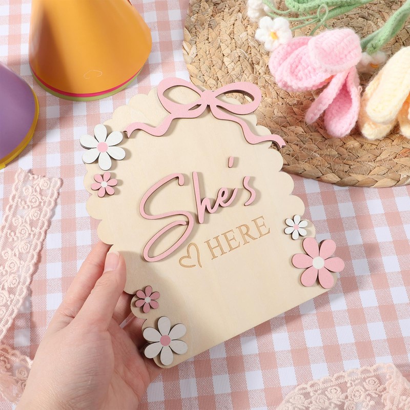 Baby Announcement Sign, Wooden Hello World Newborn Welcome Sign