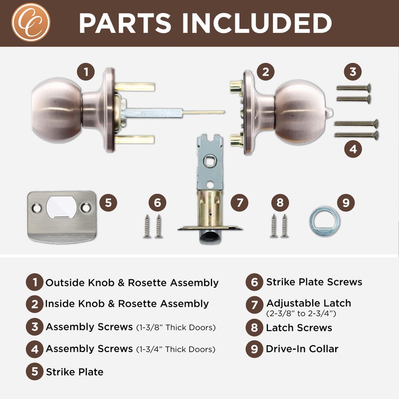 Copper Creek BK2030SS-6 Ball Door Knob, Privacy Function, 6 Pack,