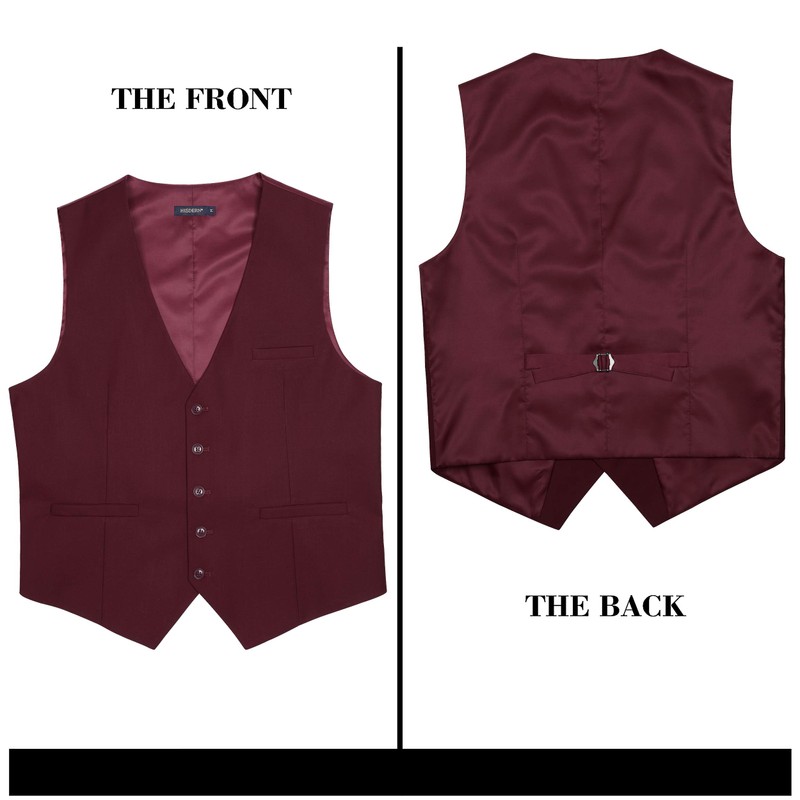 HISDERN Men's Formal Party Wedding Business Cotton Waistcoat Solid Color