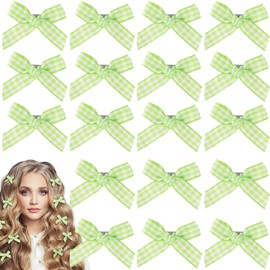 BEIQIYA 20pcs Mini Green Bow Hair Clip, Non-Slip Cute Small Hair Bow, Y2K Sweet Plaid Craft Bowknot Hair Barrettes Accessories for Women Teens