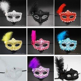 Zombie Feather Half-Face Mask for Masquerade & Pool Parties Face Silk Hat - Pink + Free Size 10ea