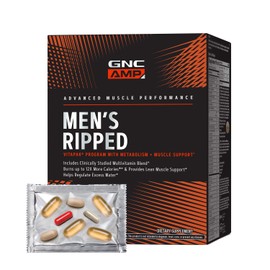GNC AMP Men’s Ripped Vitapak Program, 4 in 1 Product Vitamin Pack, Metabolism & Lean Muscle Tone, Burn Calories, Water Shedding, Adult Multivitamin, Caffeine, CLA, Proven Ingredients, 30-Day Supply