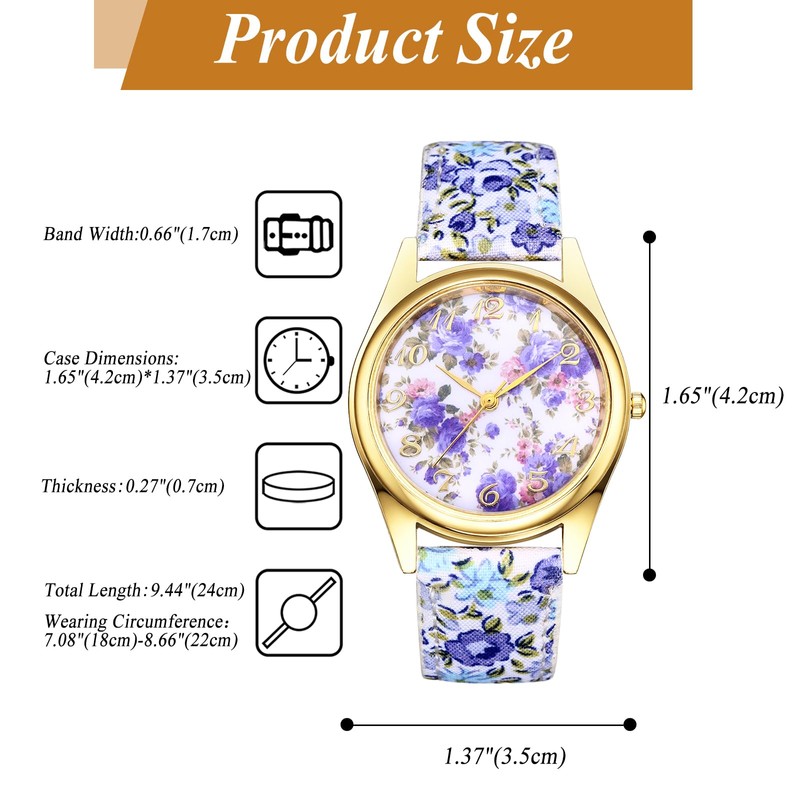 Avaner Women's Leather Wrist Watches Ladies Large Face Floral Printed