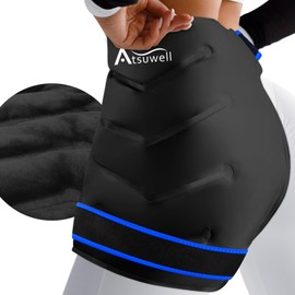 Atsuwell XL Ice Pack for Hip Care - Reusable Gel Wrap for Knee, Back, Thigh - Cold Compression Hip Pack for Men and Women, Black