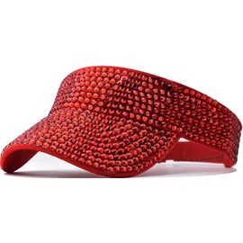 XYIYI Red Bling Rhinestones Sport Sun Visor Hats Adjustable Summer Cap Visor Caps for Women Girls