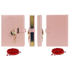 Mazeran Heart Shaped Lock Journal, PU Leather Hard Cover Gold Gild Edge Notebook Travel Diary, B6 Lined Locking with Key Personal Planner Secret Organizers Gift for Girls Women Daughter