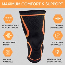 plastific Unisex Knee Support Adjustable Compression Knee Open Patella Tendon Support Knee Brace Arthritis Pain, Injury Recovery, Workout, Walking, Stabilising Guard (2 x Orange Knee Support)