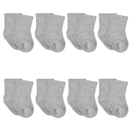 Gerber Baby Girls 8-pack Wiggle-proof Jersey Crew Socks, Gray Heather, 0-6 Months US