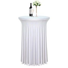 1 Pack 32"x43" White Round Cocktail Table Skirt| Cocktail Spandex Tablecloth |Spandex Fitted High Top Table with Skirt|Stain 、Wrinkle Resistant、Washable for Bar Wedding Cocktail Party Banquet Table