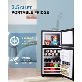 DUOSI 3.5 Cu.Ft Compact Refrigerator with Freezer, 3.5 Cu.Ft Mini Fridge with Vintage Double Door, 7 Level Adjustable Thermostat for Home Kitchen, Dorm, Bar, Office, Apartment and More