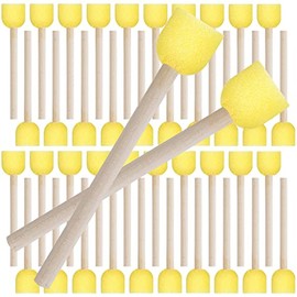 40 Pieces Round Paint Foam Sponge Brush Set,Sponge Paint Brush Paint Tools for Kids,Wooden Handle Foam Brushes,Stencil Sponge Foam Paint Brush for Kids DIY Painting Arts and Crafts,Yellow