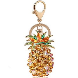 1pcs Cute Drop Glaze and Rhinestone Inlaid Pineapple Keychain Birthday Gift Car Key Pendant (Pineapple-Brown)
