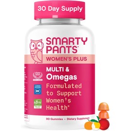 SmartyPants Women's Multivitamin Gummies - Improved Formula: Omega 3 (DHA/EPA), Methylfolate, CoQ10, Vitamin D3, C, Vitamin B12, B6, A, K & Zinc, Inositol, Gluten Free, 90 Count (30 Day Supply)