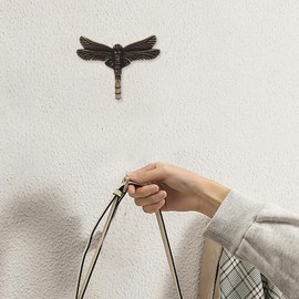 Cabilock Pack of 2 Clothes Hooks Dragonfly Wall Key Holder Wall Hook Robust Coat Hook Black Hook Letter Hanger Wall Shelf Made of Zinc Alloy Butterfly Hooks for Keys Golden