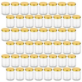 gouveo Set of 48 preserving jars, 100 ml, round with screw lid, gold, small storage jars with screw cap, screw jars for preserving and storing