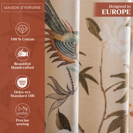 Maison d' Hermine 100% Cotton Curtain - 50"x108" Beige Decorative Curtain - Aesthetic Curtains for Farmhouse, Kitchen & Bedroom - for Spring & Summer - Hokuzai Collection