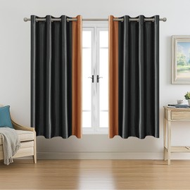 Ystyle Living Room Curtains, Set of 2, Thermal Curtain, Cold Protection, Opaque Blackout Curtains, Curtains with Eyelets, Soundproofing Curtain, 140 x 145 cm, Grey Orange