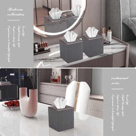 Tissue Box Cover, PU Leather Tissue Box Holder Square Kleenex Box Covers for Home/Office/Car Decoration 5.3"X5.3"X5.8" - Grey