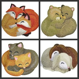 Nature Weaved in Threads, Amazing Baby Animal Kingdom [Autumn Cozy Cuddlers - Foxes] [Custom and Unique] Embroidered Iron on/Sew Patch 5.[4."4.66"] [Made in USA]