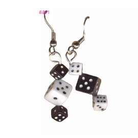 Team-Zebra Funky Earrings & Novelty Jewelry Funky Mini DICE EARRINGS Lucky Casino Craps Game Luck Charms Jewelry-BLACK WHITE