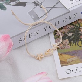 Sudaporn Beach Shell Bracelet for Women Seashell Beaded Anklet for Beach Shell Lover Womens Starfish Ankle Bracelet for Women Seashell Charm String Adjustable Bracelet for Female Male