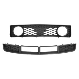 HECASA Front Upper Grille & Lower Grille Compatible with 2005-2009 Ford Mustang GT 6R3Z8200BA 7R3Z17K945BA FO1200422 FO1036114 Bumper Grill With Round Headlight Holes 2pcs Black
