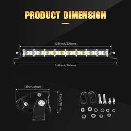Willpower 13 Inch 60W Single Row Led Light Bar Spot Beam Slim Off Road Light Fog Work Lamp Driving Lights for 4X4 Tractor Truck Boat ATV UTV SUV