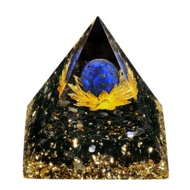 Nupuyai Lotus Healing Stone Crystal Pyramid, Energy Gemstone Pyramid Decoration with Lapis Lazuli, Obsidian Stone for Yoga Meditation, Room, Living Room, Feng Shui Decor