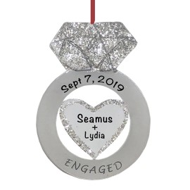 Engagement Diamond Ring Ornament 2022 - Charming Polyresin Engagement Ring Ornament - Unique Engagement Ornament for Couples - Our First Christmas Engaged Ornament - Engagement Gift
