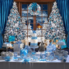 Avezano Christmas Backdrops for Photography Window Winter Snow Scene Blue Xmas Photo Backdrop Family Holiday Photobooth Portrait Photo Studio Props (7x5ft)