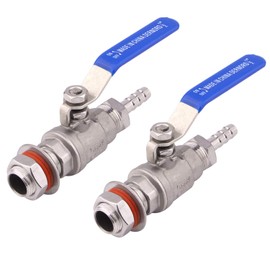 DERNORD 2 Packs 1/2 Inch Weldless Ball Valve Stainless Steel 304 Bulkhead For Home Brew Kettle (1/2" NPT to 3/8" Barb Hose)