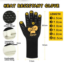 FORTRY Barbecue Gloves, Heat Resistant up to 800 °C, Oven Gloves, Non-Slip, Baking Gloves, Cooking Gloves, Breathable, Fireproof Gloves, Oven Gloves, Fireplace, for Barbecue, BBQ (L-XXL)